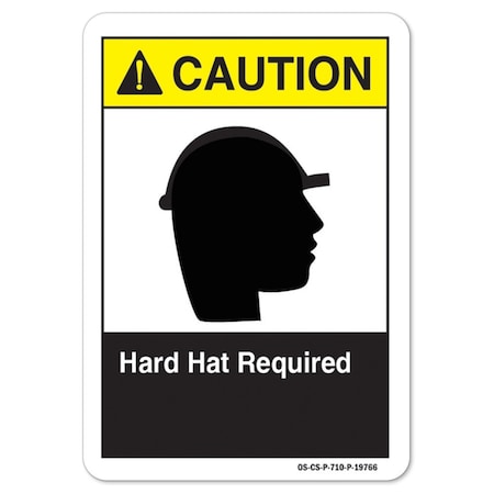 Signmission ANSI Caution Sign, Hard Hat Required, 10in X 7in Rigid Plastic, 7" H, 10" W, Landscape OS-CS-P-710-L-19766
